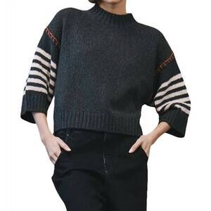 NEW AUTUMN CASHMERE chunky crewneck sweater with wide sleeve in charcoal combo